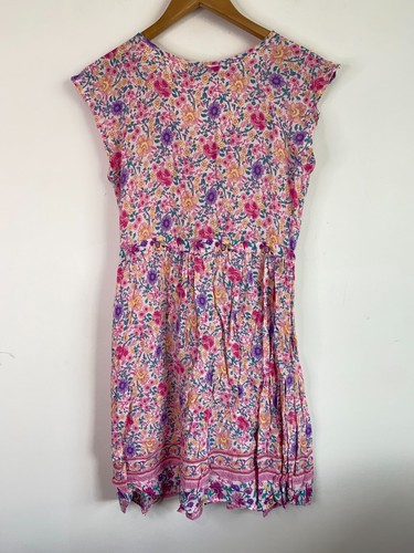 Mombasa Rose Dress Womens Small Pink Floral Sheer Cap Sleeve Buttons Drawstring - Bild 8 von 20