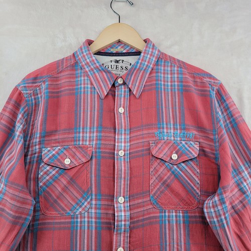 Guess Men Size L Check Cotton Regular Fit Long Sleeve Casual Shirt - Picture 4 of 12