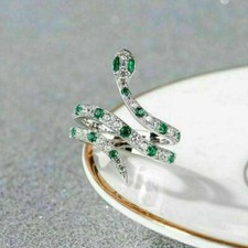 1Ct Round Cut Simulated Green Emerald  Diamond Snake Ring 14K White Gold Plated