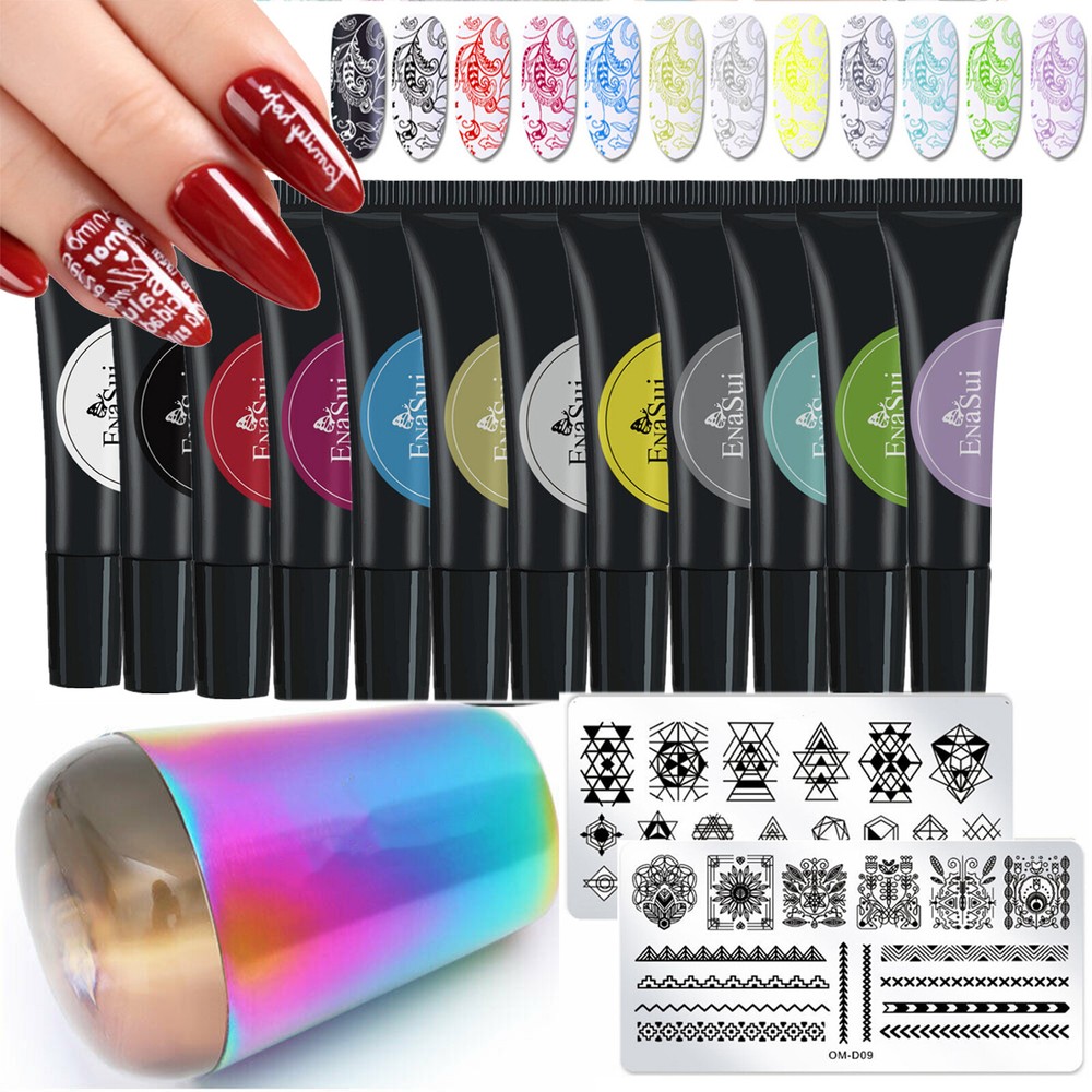 8ML UV Gel Polish 12Colors Nail Stamping Gel Polish with Nail Stamping Plate Set