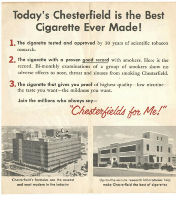 VINTAGE 1950s CHESTERFIELD CIGARETTES BROCHURE! WHY CHESTERFIELD IS BEST  FOR YOU