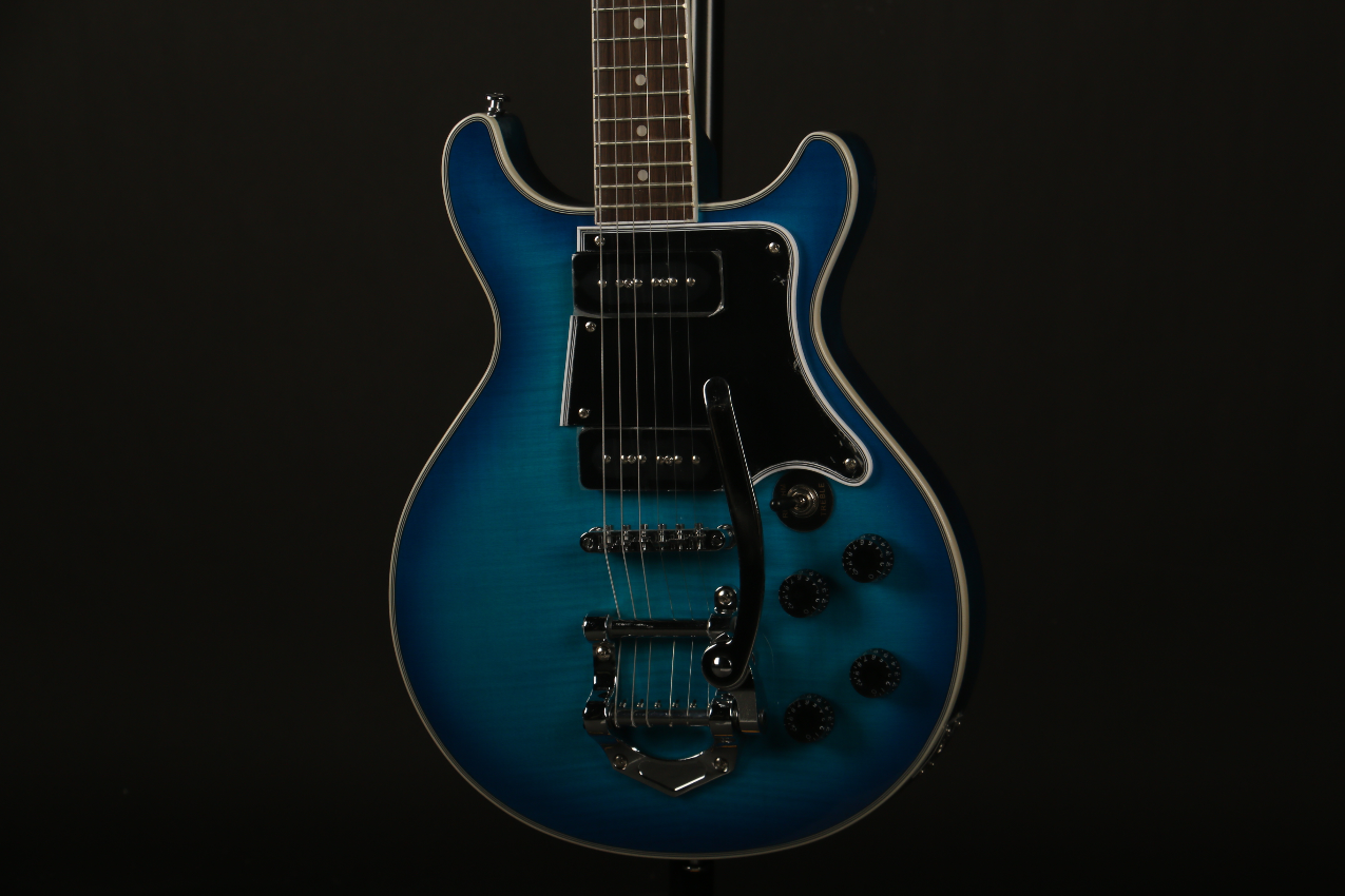 Blue Electric Guitars P90 Pickups Black Pickguard Flamed Maple Top