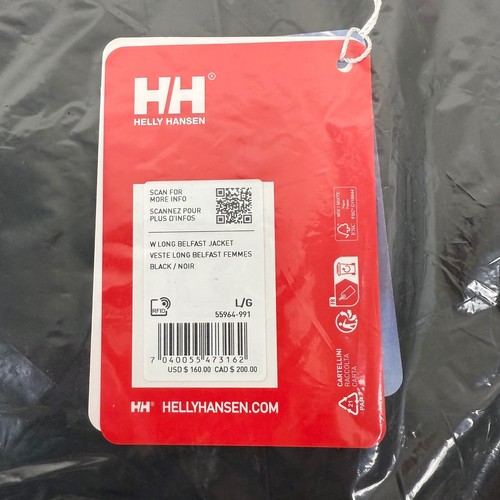 Helly Hansen Womens Large Long Belfast Rain Jacket Waterproof Black $160 NWT - Picture 5 of 11