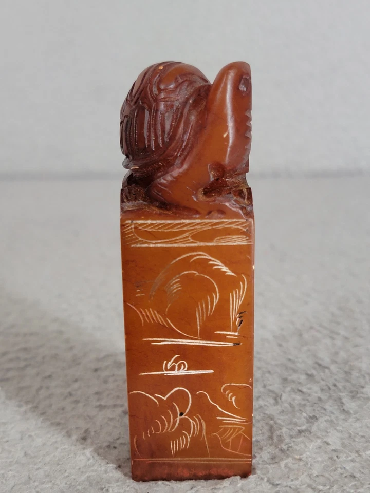 Selo de selo chinês de pedra de sabão esculpido à mão com tartaruga  - Imagem 4 de 4