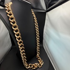  2185. Vintage 1980s Gold Tone Ribbed Chunky Curb Chain Necklace 32  Statement