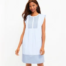 LOFT - Striped Henley Shift Dress - Sky Blue