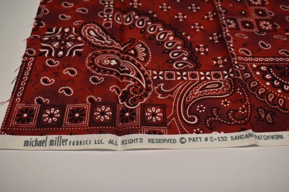 MICHAEL MILLER FABRICS bandana patchwork RED BLACK WHITE PAISLEY  18" x 20" FQ - Image 3 of 3