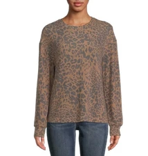 Animal Print Time and Tru Women's XL Brown Hacci Knit Crewneck Pullover Top 