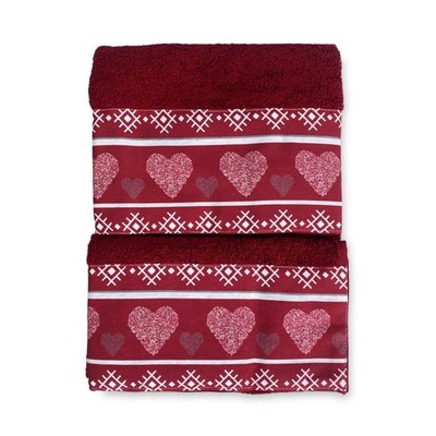 SET Handtücher mit Tiroler Rand RED HEART aus reiner Baumwolle Made in Italy