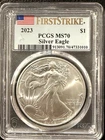 2023 $1 Silver American Eagle First Strike PCGS MS70, First Strike Flag Label