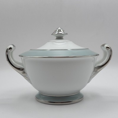 Sango Japan Celadon Mint Green Platinum Trim Sugar Bowl with Lid Mid Century MCM