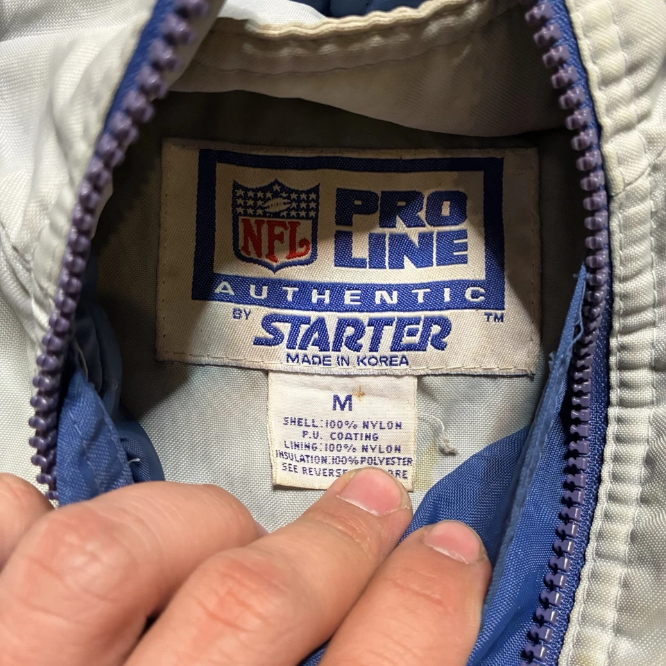Chaqueta Pullover Vintage Años 90 Starter Cowboys Pro Line Azul Blanco Mediana Foto 3 de 4