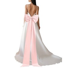 Satin Big Bow for Wedding Dresses, Long Detachable Satin Bow 59" Pink