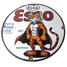 Vintage Esso Gasoline Sign - Gas Exxon Pump Service Automobilia Porcelain Sign