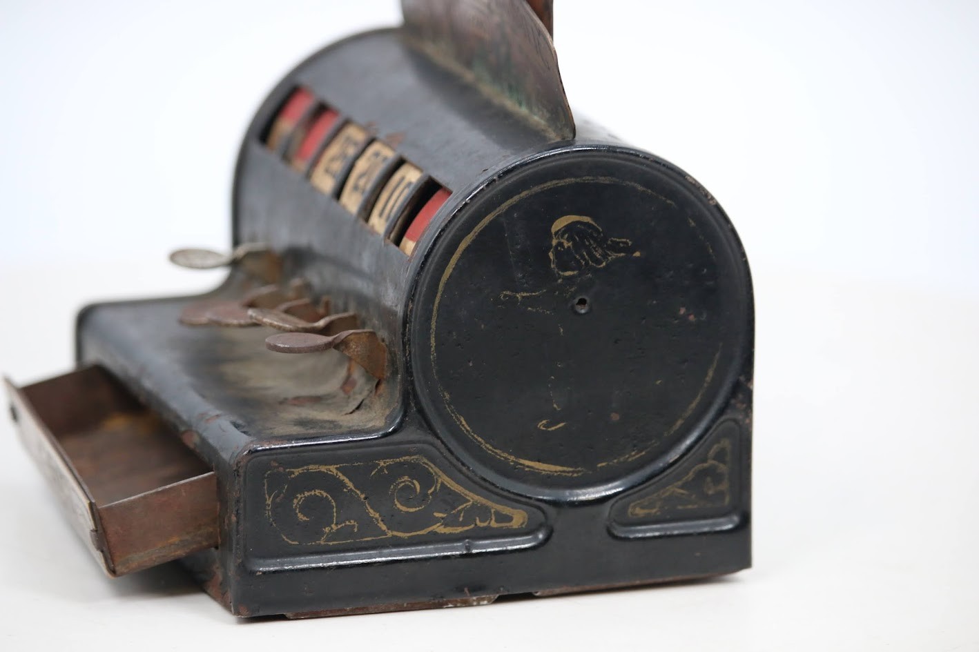 как выглядит Durable Toy Novelty Co Store Cash Register Vintage Metal Tin Coin Bank фото