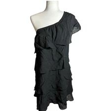 Entro Womens Black One Shoulder Ruffle Mini Shift Dress Small NWT
