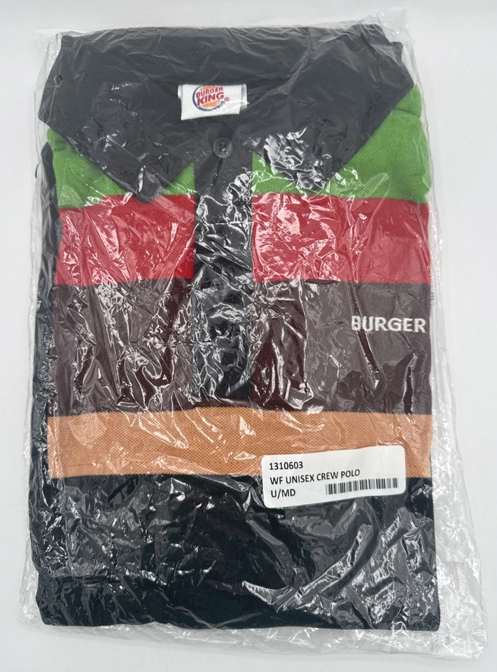 Vintage Burger King Black Retro Work Employee Uniform Polo Shirt Size Medium New - Image 3 of 4