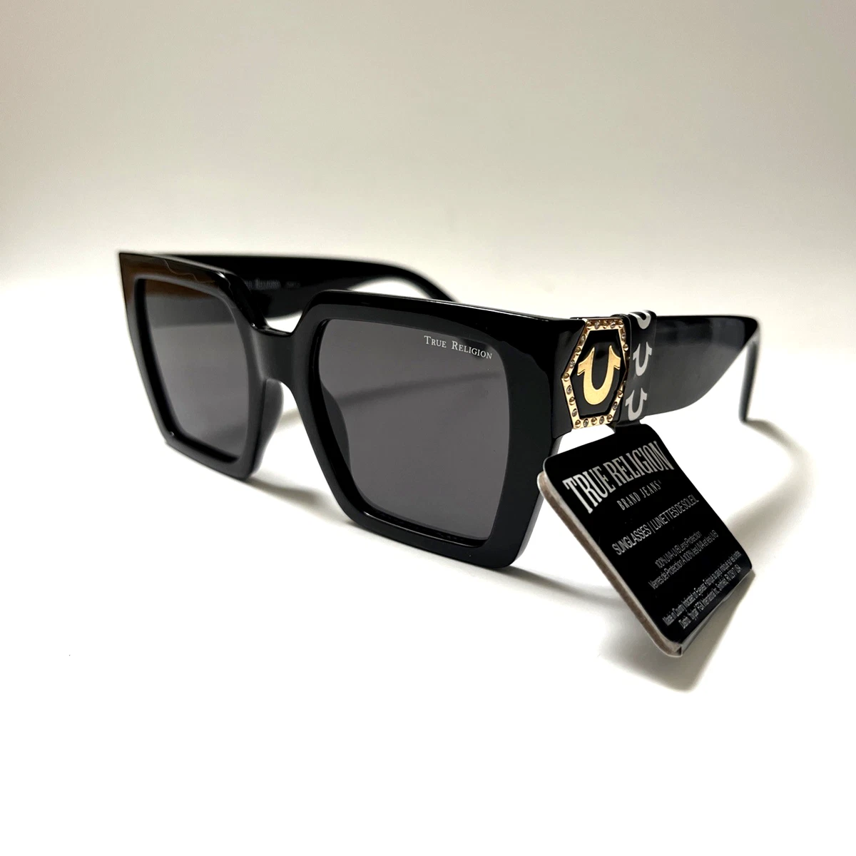 Brand New True Religion Black Oversized Square Cat Eye Sunglasses Gold Tone Logo TRUE RELIGION Black Square Sunglasses TRM1771 New | eBay main image 2