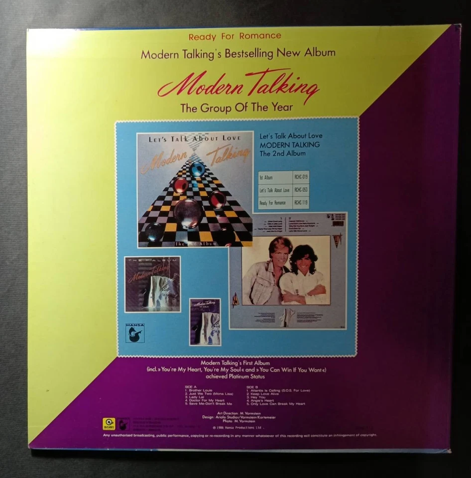 Modern Talking - Ready For Romance Asian LP RCHC-119 diff cover +insert - Image 2 of 4