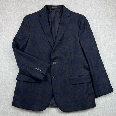 Jos A Bank Reserve 44R Navy Windowpane Blazer E Thomas Italian Wool Cashmere