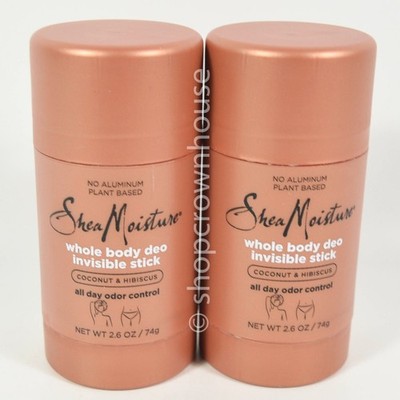 2 Shea Moisture Whole Body Deo Invisible Stick COCONUT HIBISCUS No Aluminum