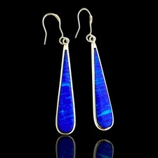 Sterling Silver Imitation Blue Opal Teardrop Dangle Earrings