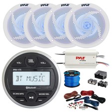 JBL Marine Gauge Stereo Receiver, BT Amp w/ Kit, 4X 6.5" 240W LED Speakers, Wire