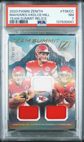 2020 PANINI ZENITH RELICS PATRICK MAHOMES II/TRAVIS KELCE/TYREEK HILL /99 PSA 7