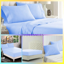 12" TO 30" Deep Pocket Sheets 1000 - 1200 TC Egyptian Cotton Sky Blue Solid