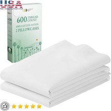 100 Cotton Sateen Pillowcases Soft Breathable Standard Queen Set Hotel Quality