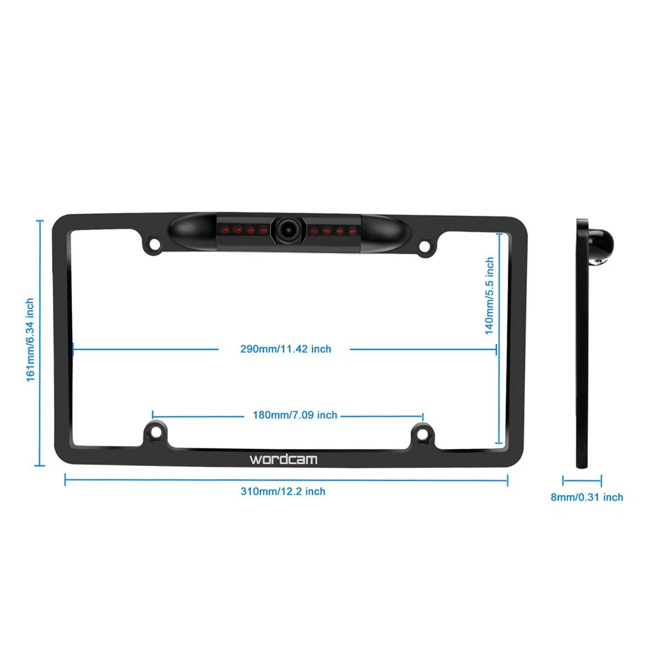 License Plate Frame Rear View Backup Camera 170° Viewing Angle Universal Car ... - Image 3 of 4