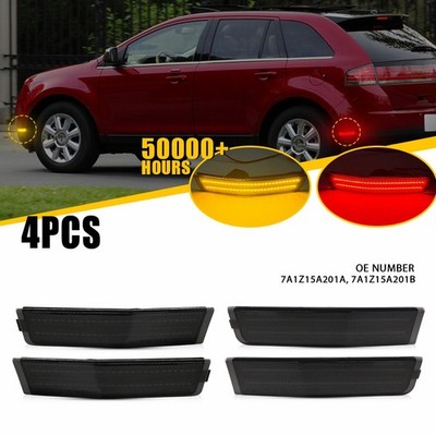 4x Smoked Lens For Lincoln MKX 2007-2010 LED Bumper Side Marker Light Red+Amber