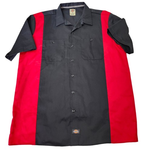 Dickies Work Shirt Mens XL Colorblock Black Red Collared Short Sleeves Workwear - Picture 4 of 8