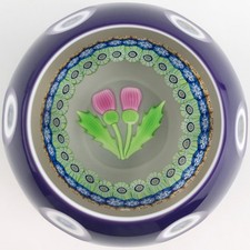 Perthshire 1988C Double Overlay Scottish Thistle Millefiori Amethyst Paperweight