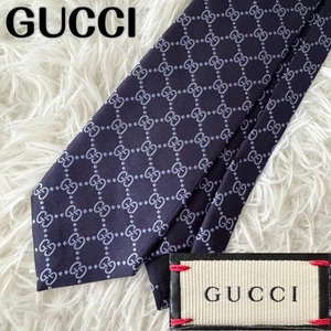 Cravate GUCCI 3,14 pouces bleu marine logo GG soie élégante