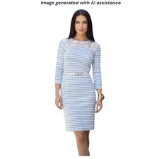 NWT Lauren Ralph Lauren M nautical blue/white 3/4 sleeve belted dress  