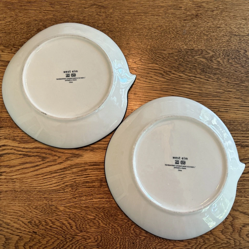 Juego de 2 platos West Elm Sleeping Cat porcelana pintados a mano ensaladas bocadillos usados en excelente estado Foto 4 de 4