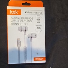 itek White Digital Earbuds Lightning In-Ear Remote Noise Cancel Music Calls
