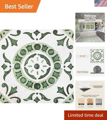 Quick Install 20-Pack Retro Vinyl Tiles - Green Medallion for Home Renovation