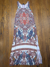 Karen Kane Multicolor Paisley Maxi Dress L Scoop Neck Tank Long Boho Festival