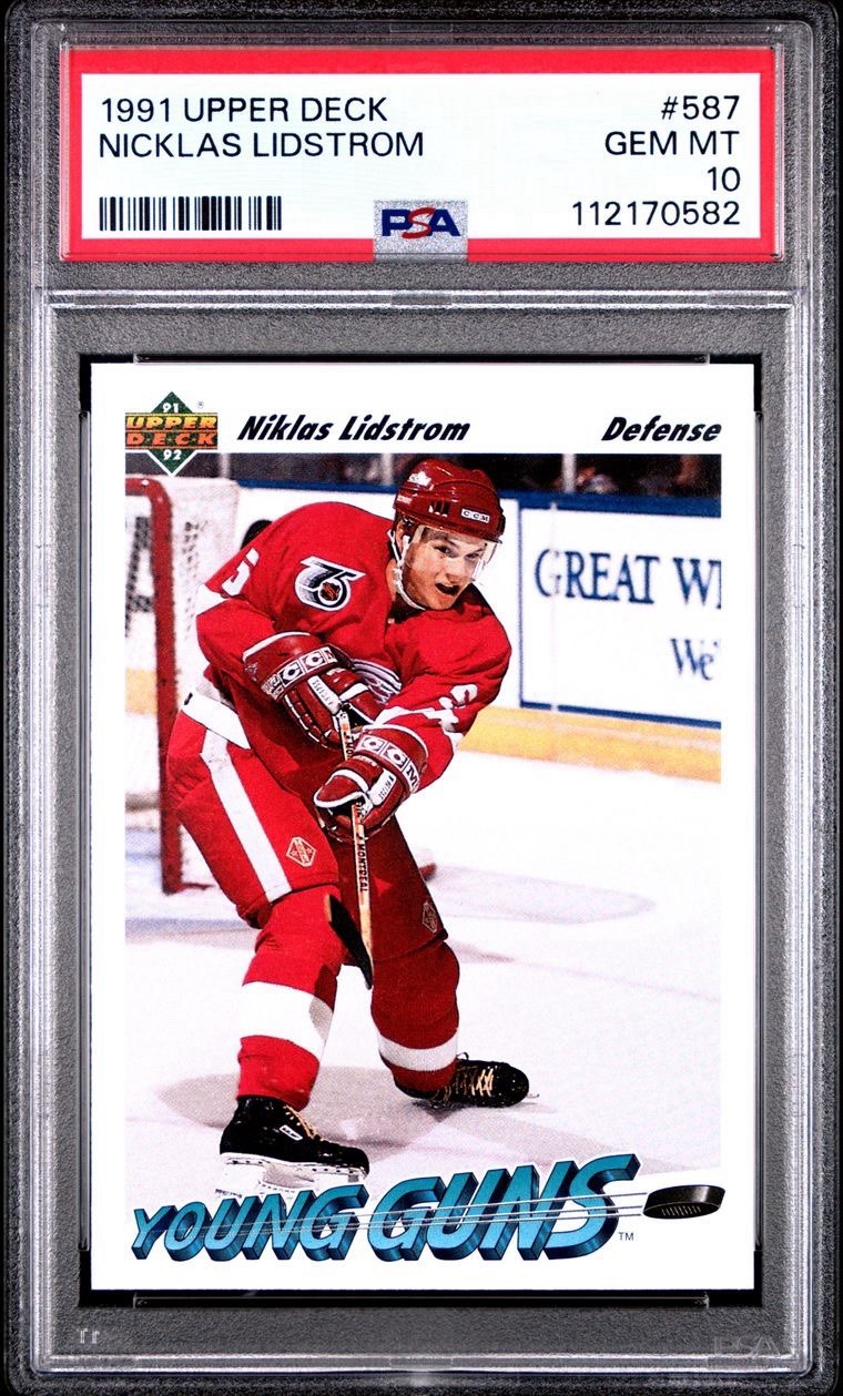 Niklas Lidstrom 1991 Upper Deck Young Guns #587 Rookie Card PSA 10 Red Wings HOF