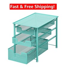 Versatile 3-Tier Sliding Drawer Organizer in Turquoise - Stylish Functional
