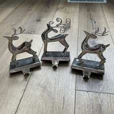 Silver Reindeer Christmas Stocking Holders Mantle Hooks Set of 3