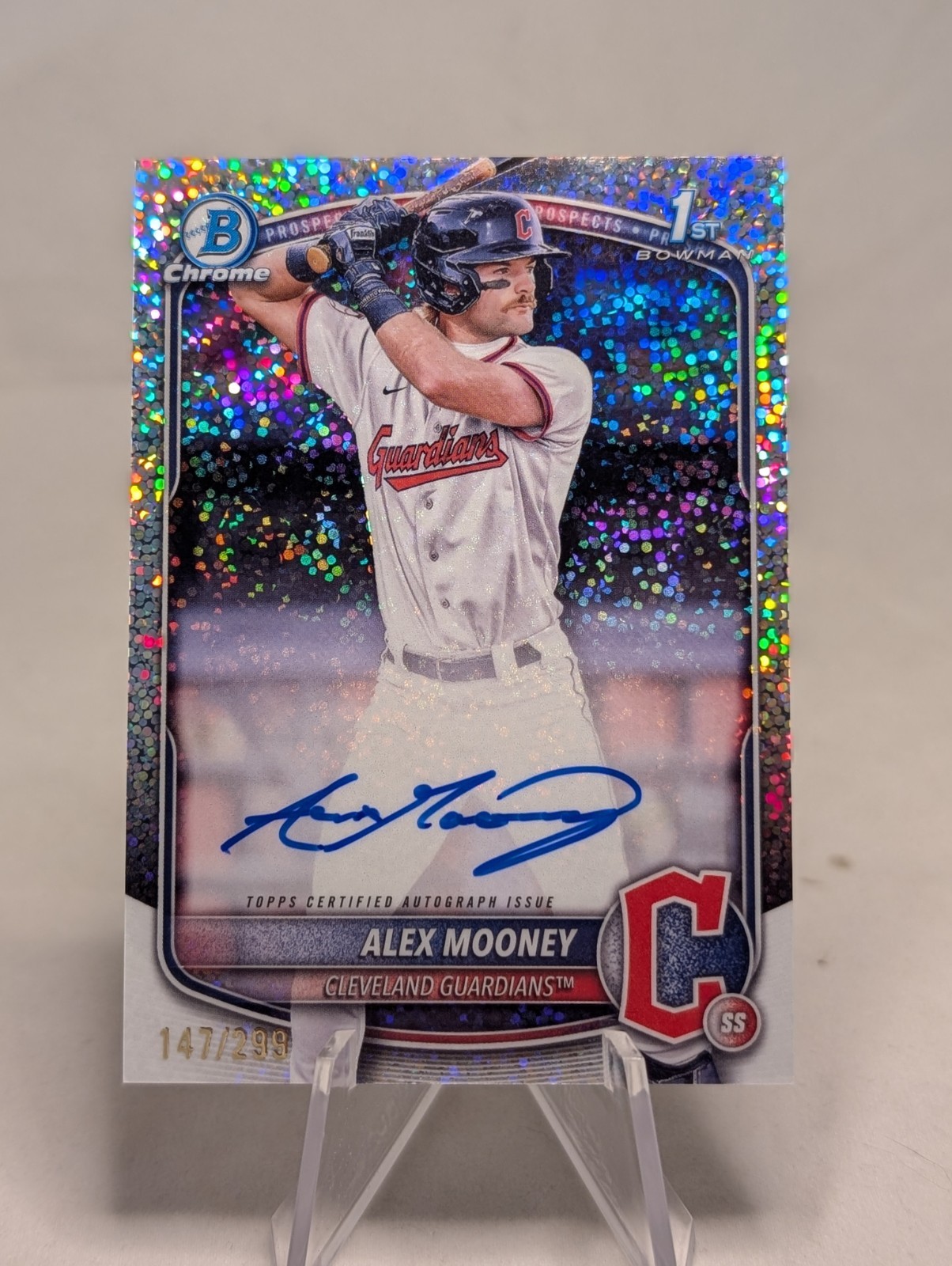 2025 Bowman Alex Mooney Chrome Auto Speckle Refractor 1st Prospect /299