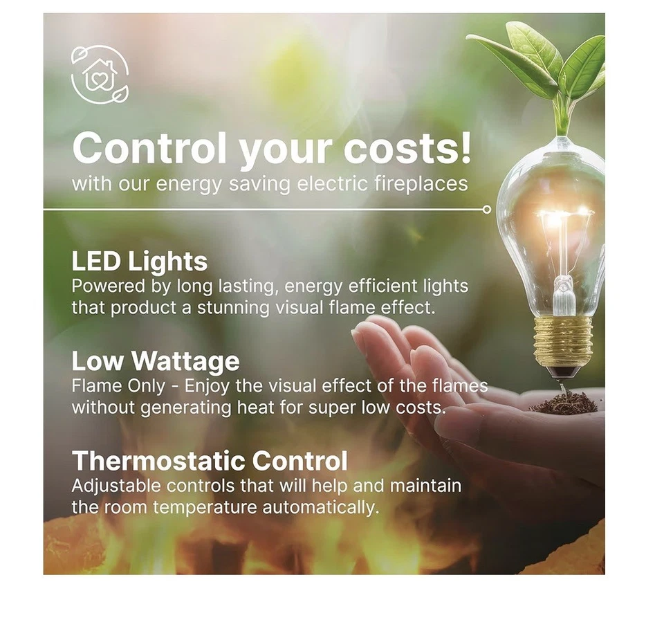 Dimplex Bach Optiflame Electric Wall Fire Flame Log Effect 2kw Fan Heater Remote - Image 3 of 4