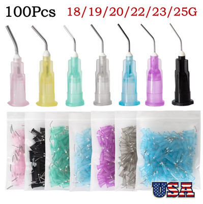 100* Dental Pre-Bent Needle Tips for Irrigation, Etching & Resin Flow disposable