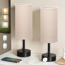 Bedside Table Lamps Set of 2-3 Color Temperatures Pull Chain Lamp with AC Out...