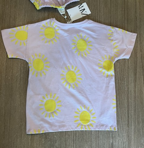 NWT! NEW ZARA Girls 2 pc cotton summer fun shirt/short set/purple yellow-size 6 - Picture 4 of 7