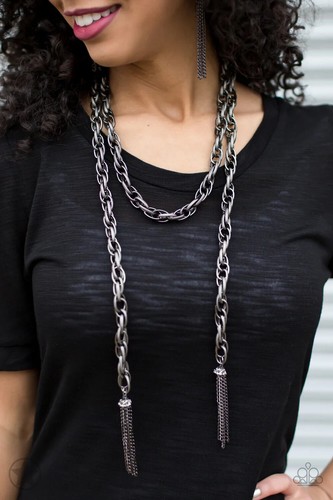 Paparazzi "SCARFED for Attention" Gunmetal Scarf Necklace - Picture 2 of 5