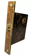 ANTIQUE Cast Iron Mortise Skeleton Key Lock Door BRASS FACE NORWALK LOCK CO.